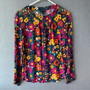 Talbots Multicolor Floral Long Sleeve Flowy Blouse XS BLUE PINK YELLOW GREEN